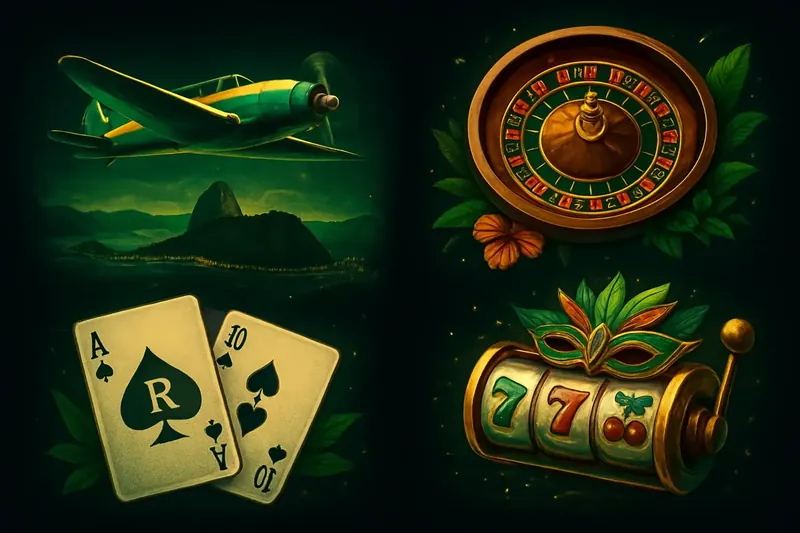 Colagem de jogos de cassino com Aviator, roleta, blackjack e slots brasileiros